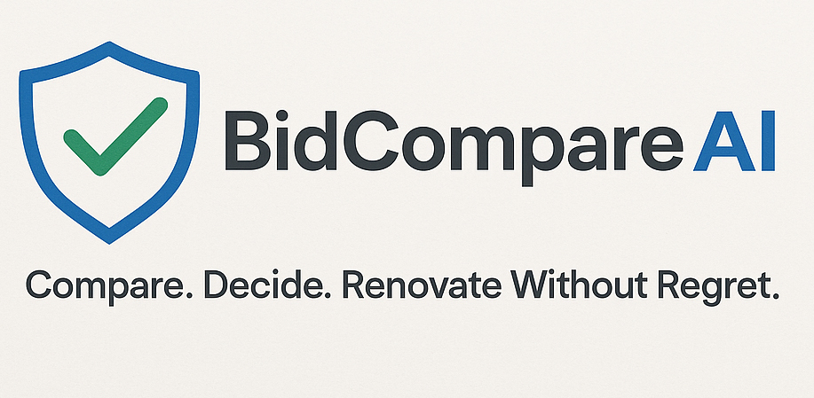 BidCompare AI Logo - Compare. Decide. Renovate Without Regret. ourtesy of GreatBuildz