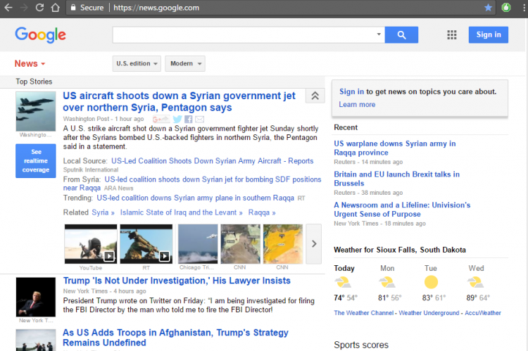 Screenshot of Google News